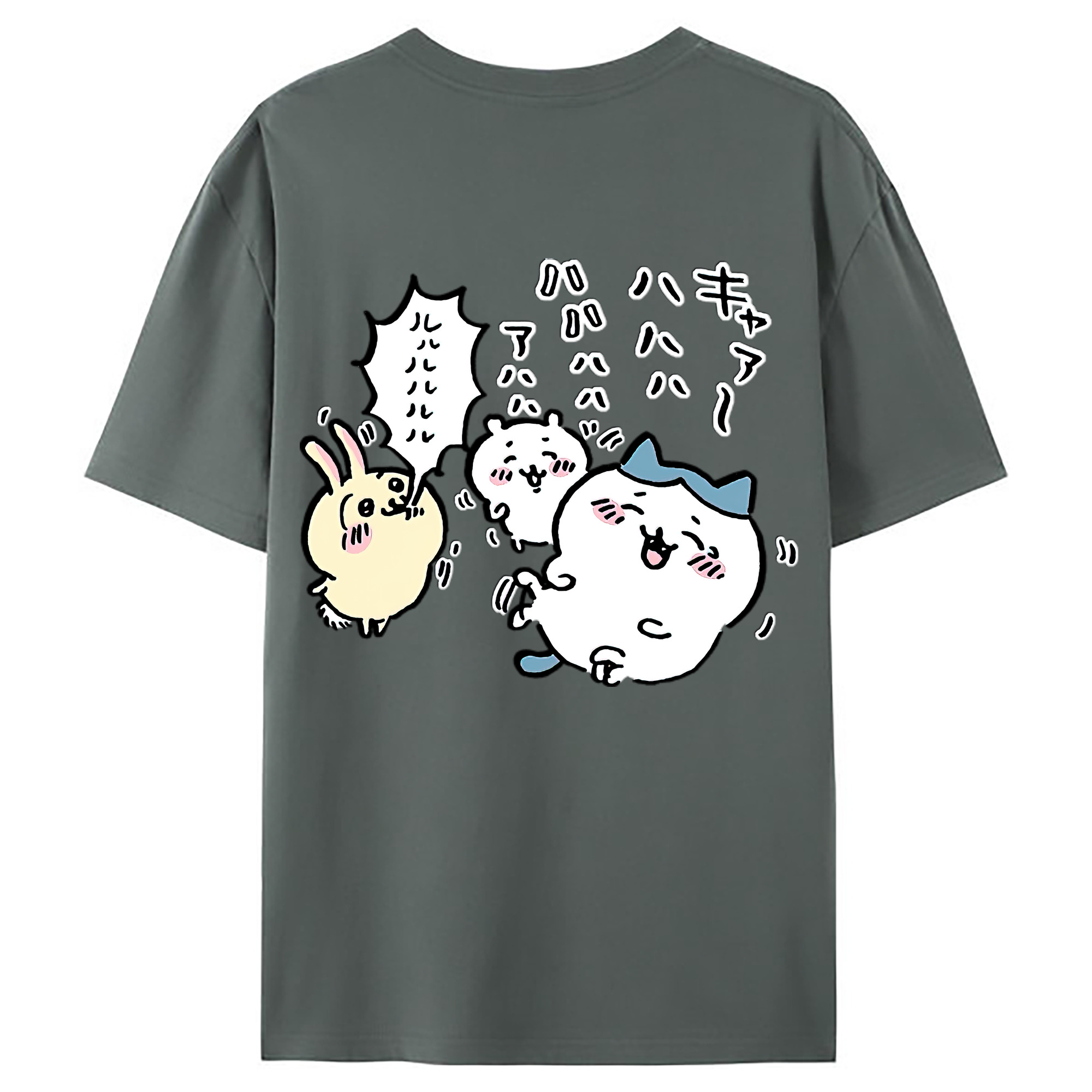 （画像用） ちいかわ うさぎ Chii-kawa usagi 綿100％ メンズ半袖Tシャツ（バックプリント） 通気性